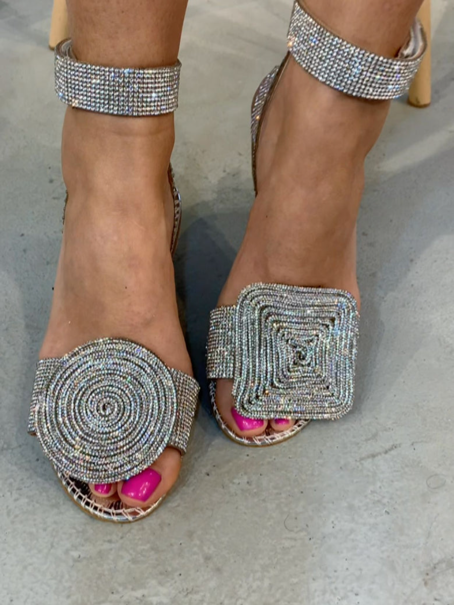 Asymmetrical Full Diamond Square-toe Sandals