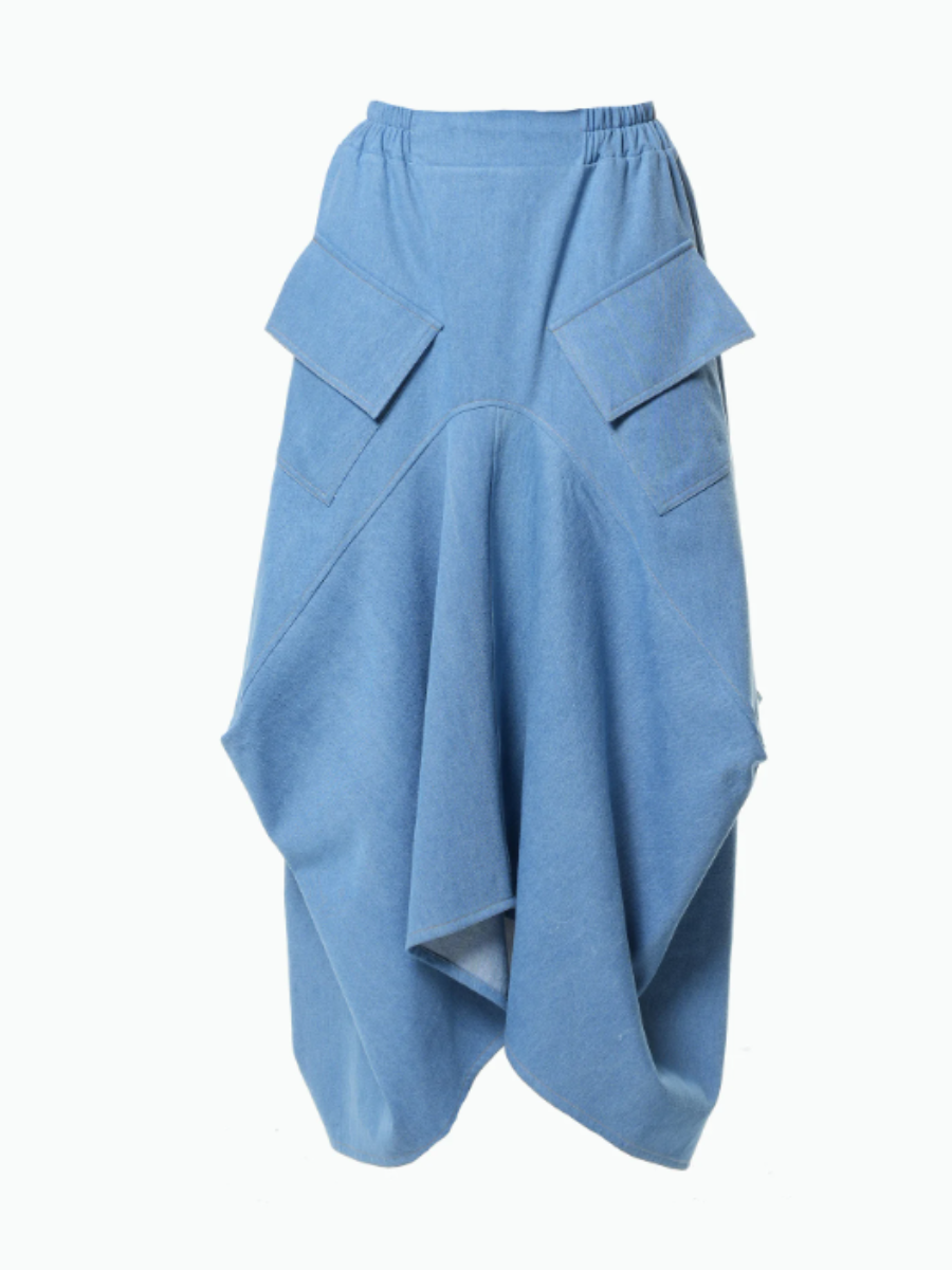 Asymmetric Long Denim Skirt