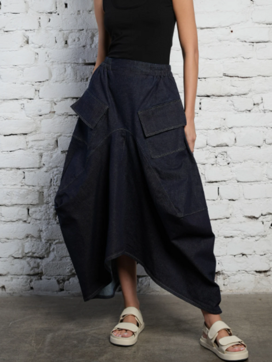 Asymmetric Long Denim Skirt