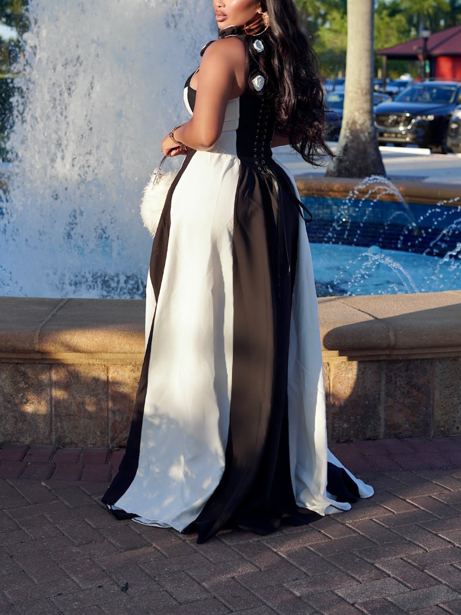 Backless V-Strap Floral Shoulder Dress