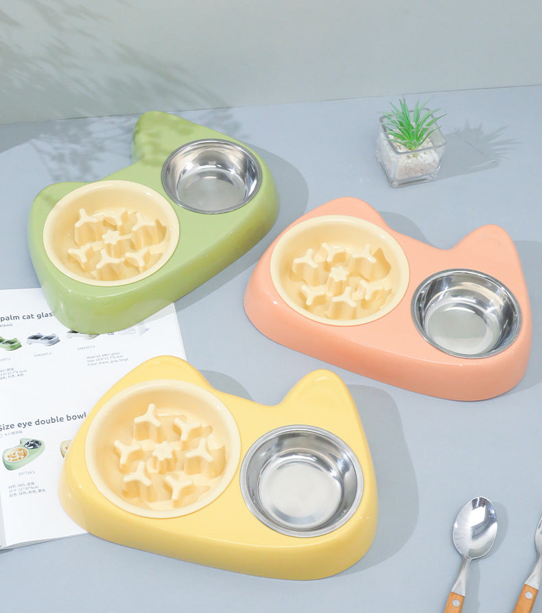 Slow Food Stainless Steel 2-in -1 Pet Bowl Pet Supplies