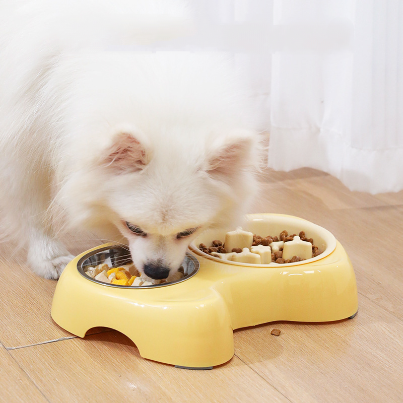 Slow Food Stainless Steel 2-in -1 Pet Bowl Pet Supplies