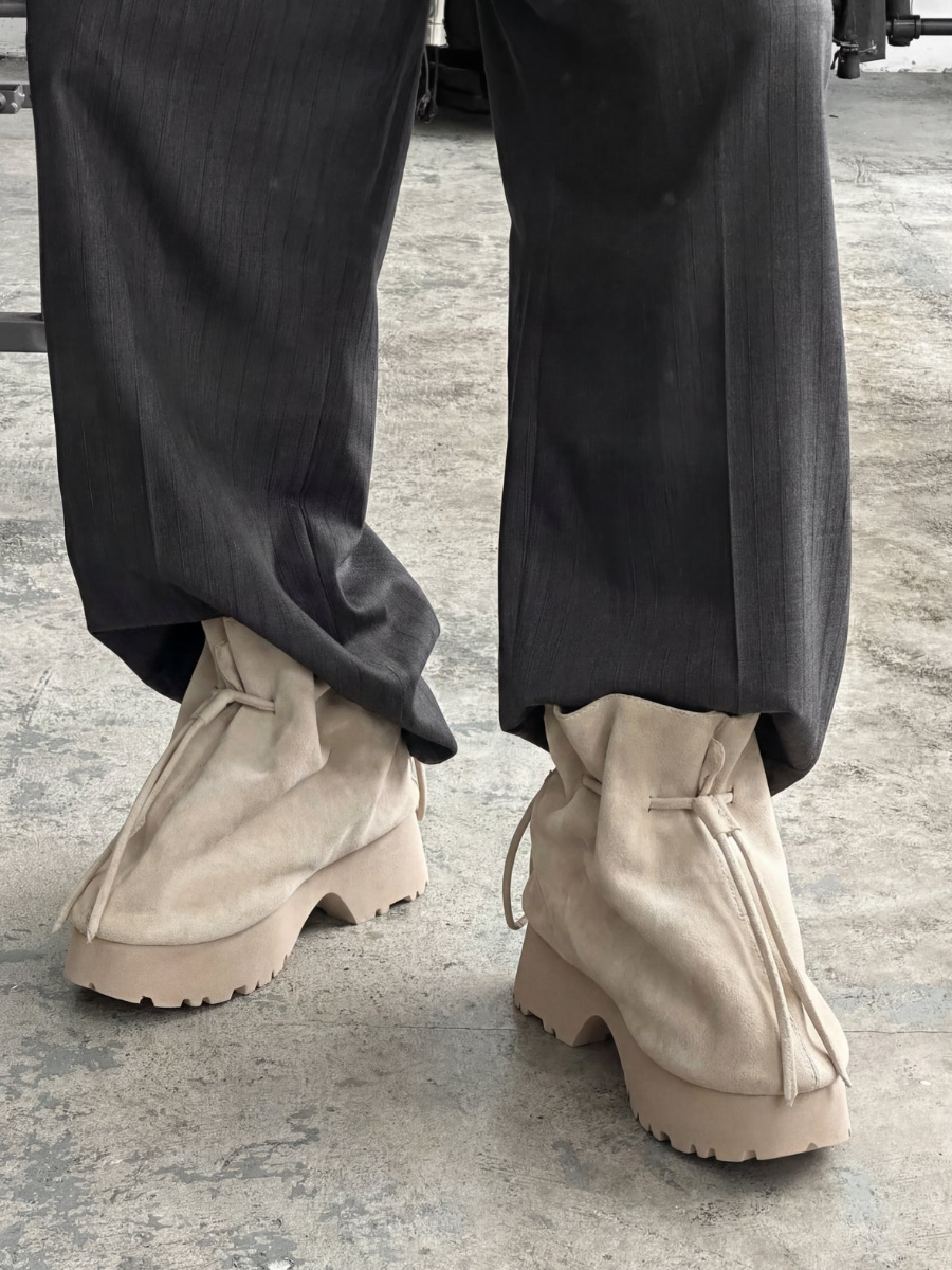 Suede Adjustable Elastic Cord Boots