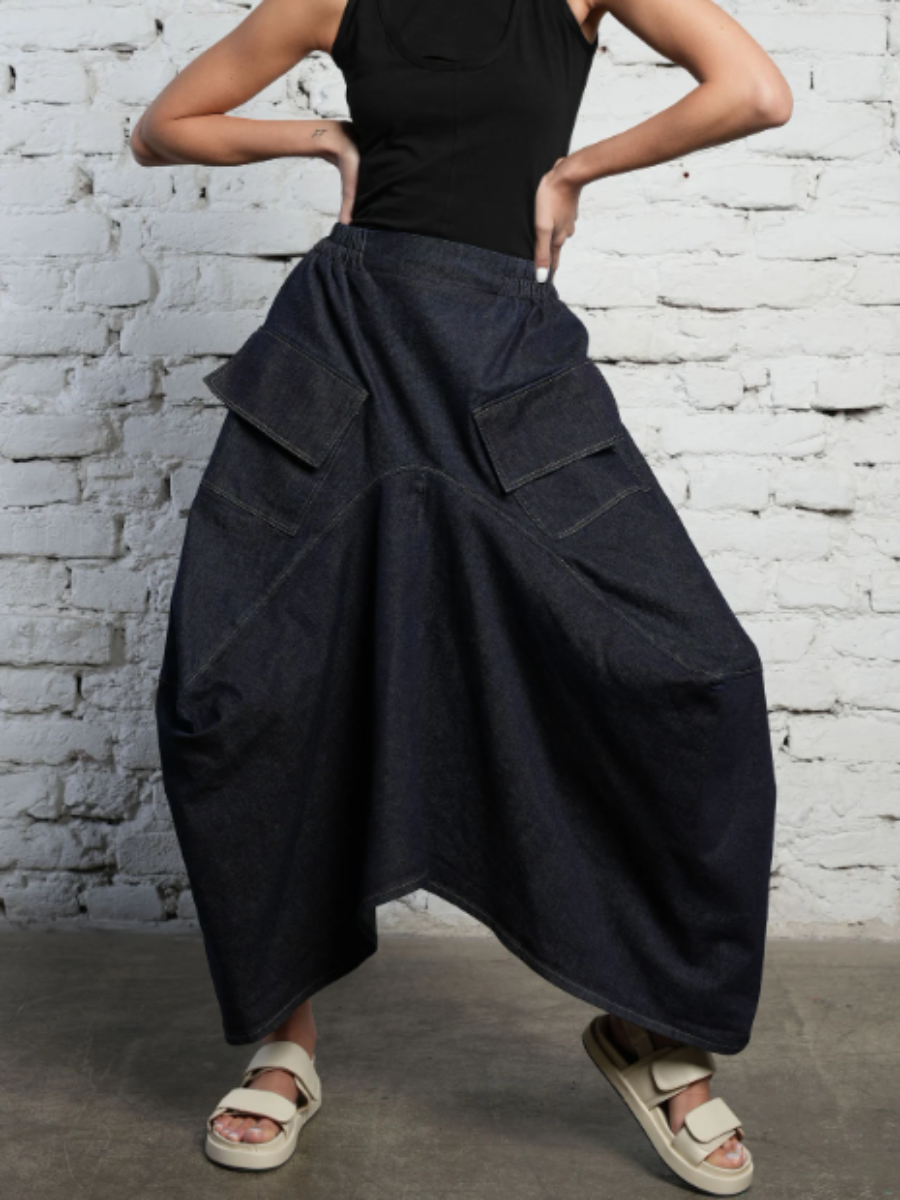 Asymmetric Long Denim Skirt