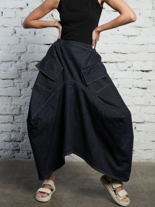 Asymmetric Long Denim Skirt