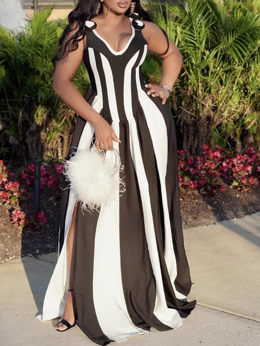 Backless V-Strap Floral Shoulder Dress