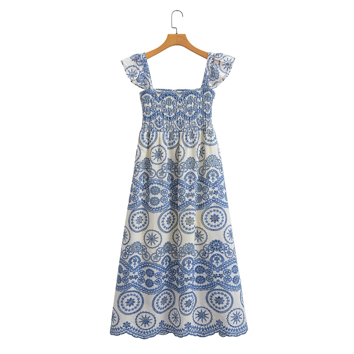 Embroidered Eyelet Smocked Sleeveless Maxi Sundress